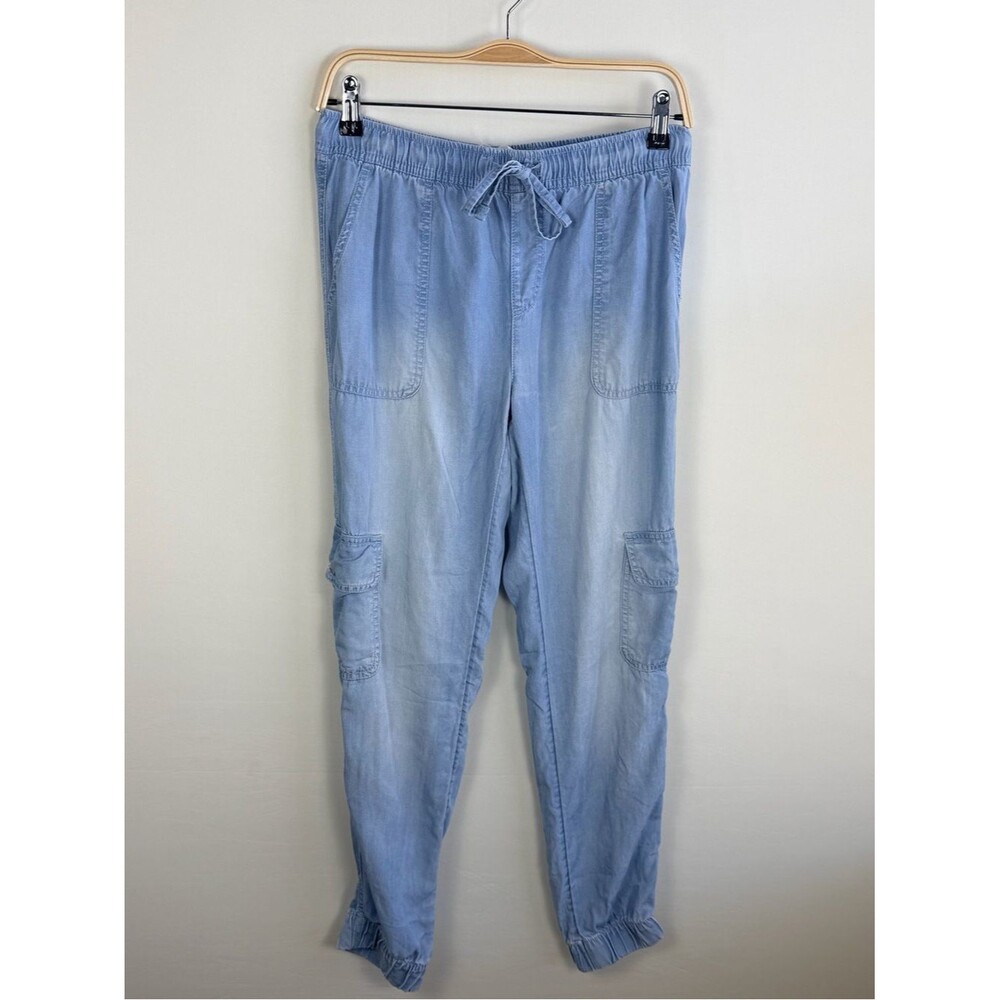 C&C California Chambray Jogger Pants Light Blue Tencel Cargo Drawstring Small